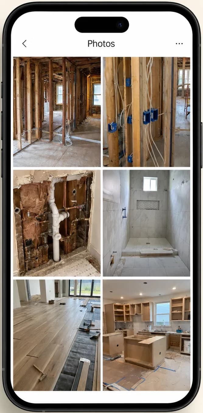 Phone camera roll full of job-site photos