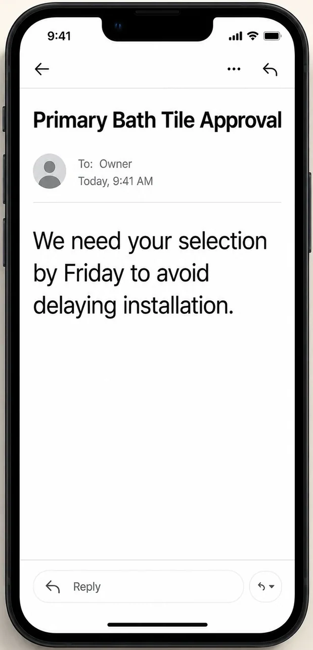 Phone showing an email about the project