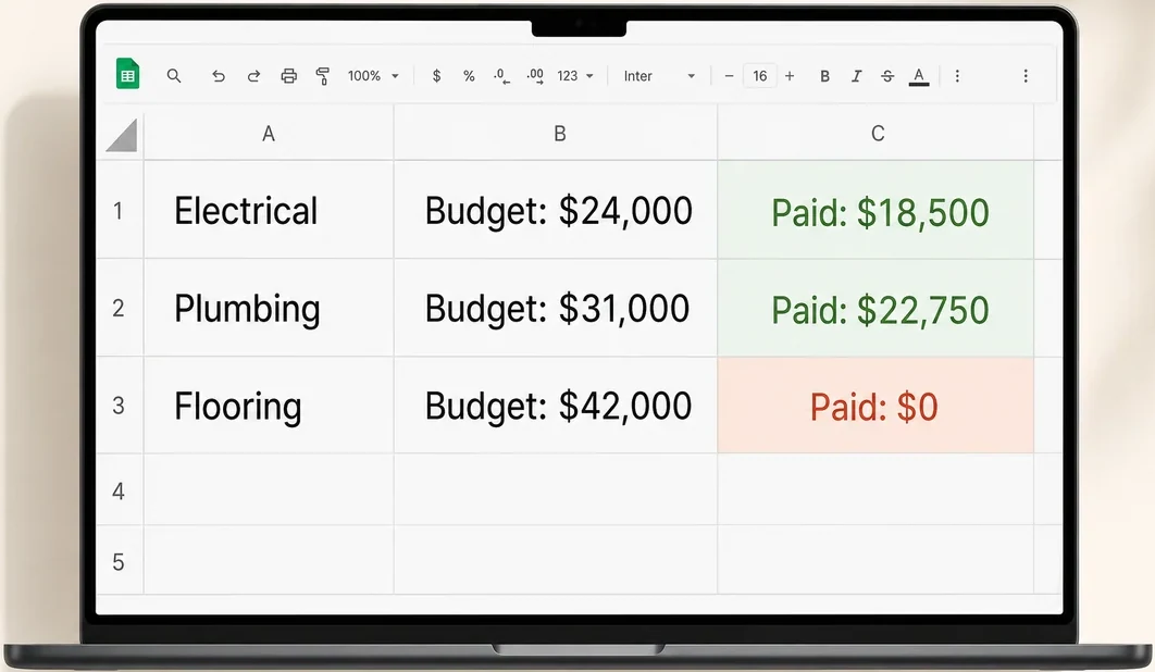 Laptop showing a budget spreadsheet