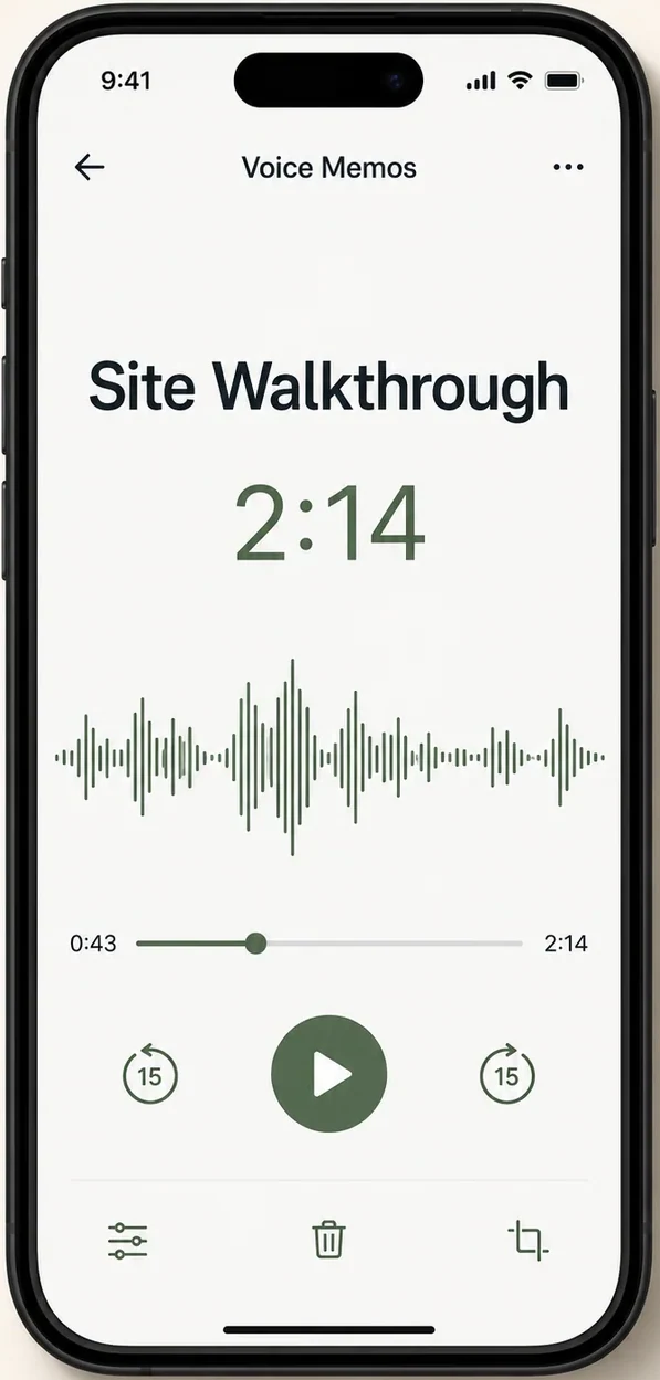 Phone showing a voice memo of a site update